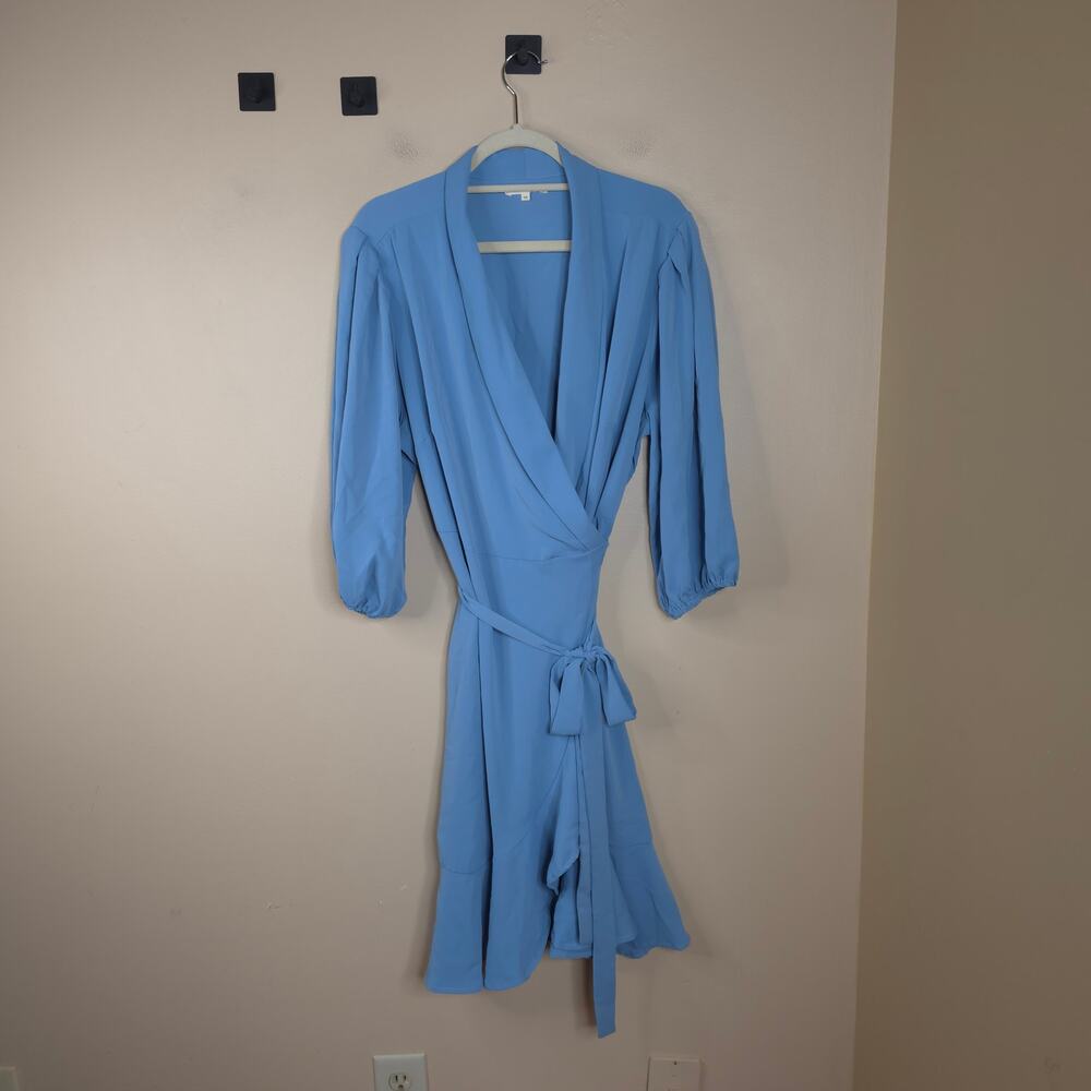 Standards & Practices Kylie Double Georgette Ruffles Wrap Mini Dress in Blue 1X